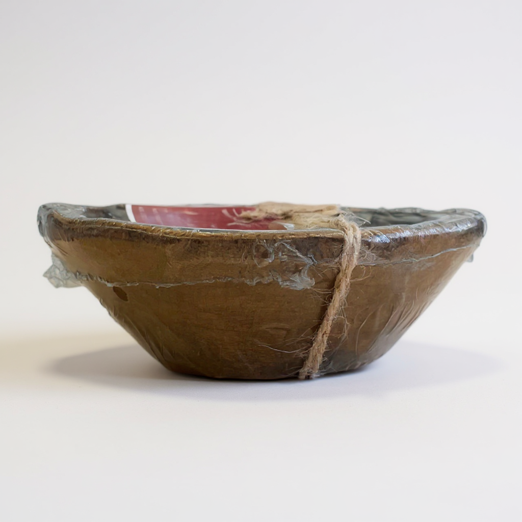 Hand Carved Wood Round Dough Bowl - Dark