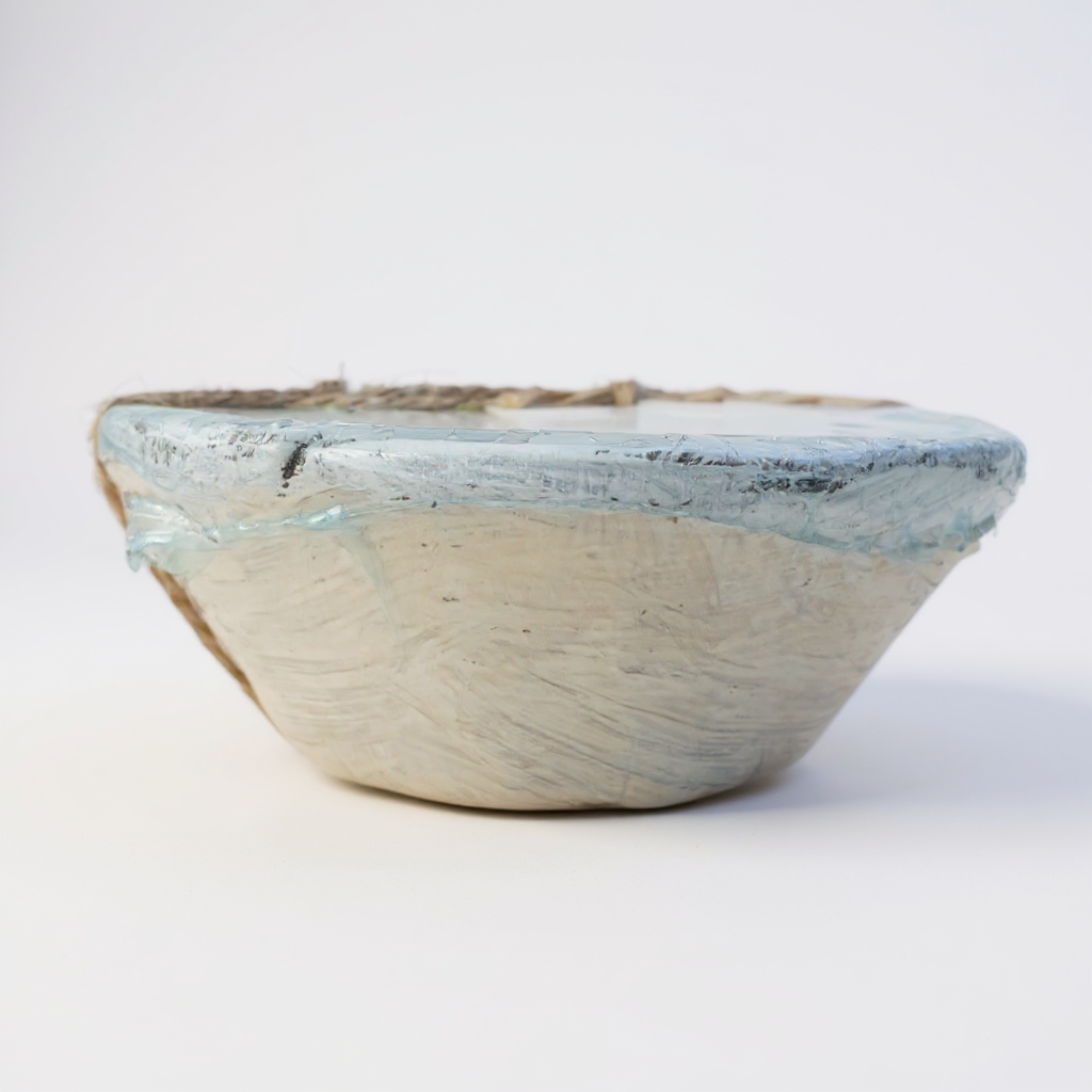 Hand Carved Wood Round Dough Bowl - white